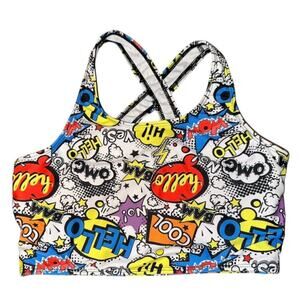 Juniors/petite womens size small Comic Letter Graphic Crisscross Back Bikini top